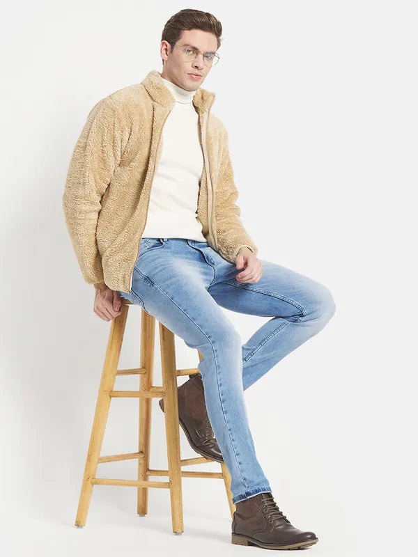 Plus Size Men Beige Solid Sweatshirt