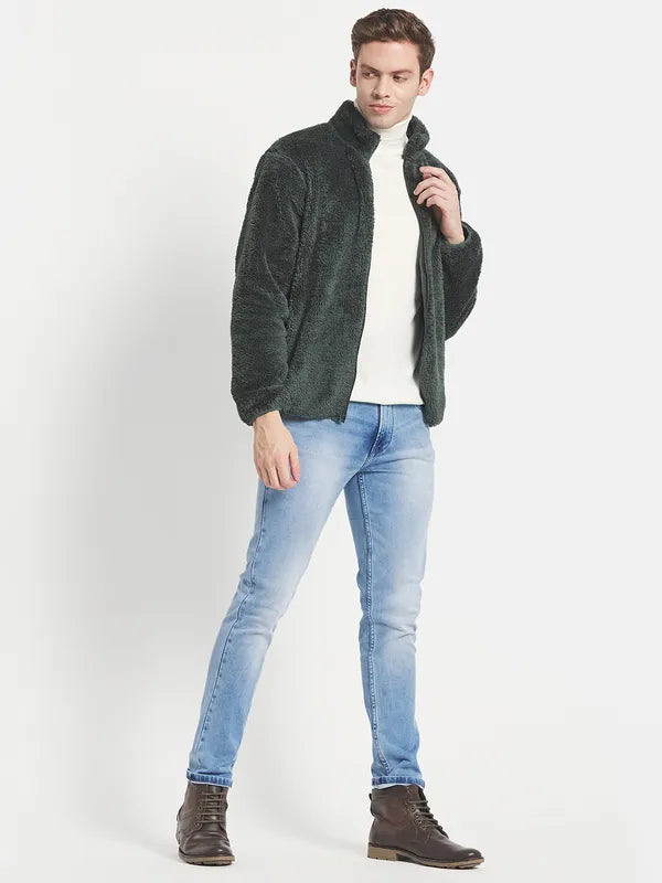 Men Green Solid Sweatshirt