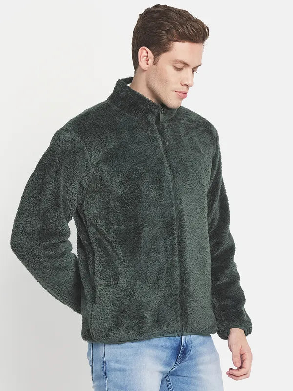 Men Green Solid Sweatshirt