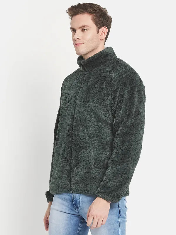 Men Green Solid Sweatshirt
