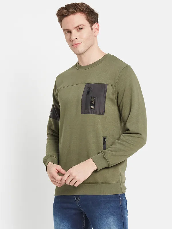 Men Olive Green Colourblocked Sweatshirt