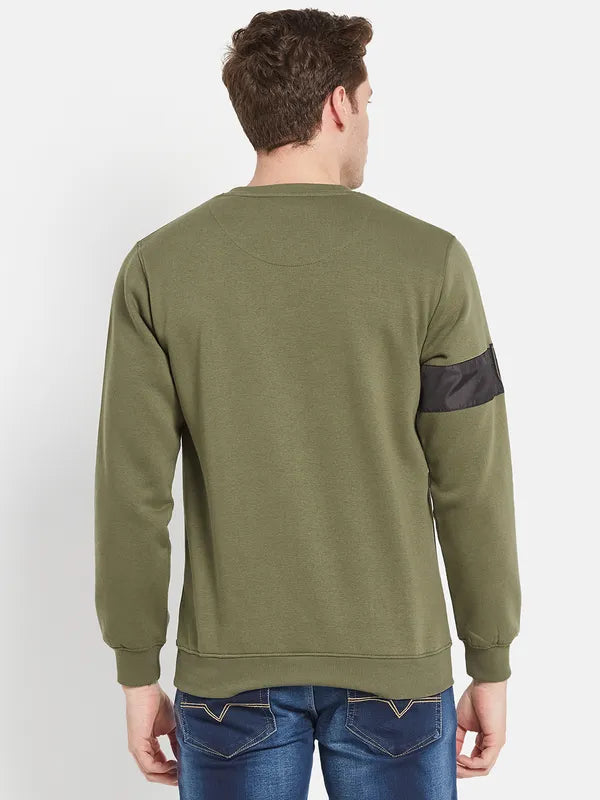 Men Olive Green Colourblocked Sweatshirt