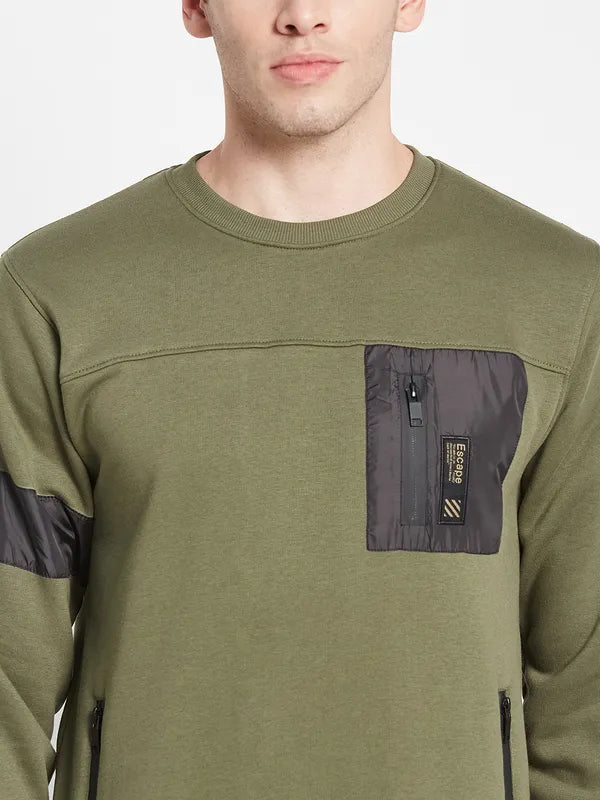 Men Olive Green Colourblocked Sweatshirt