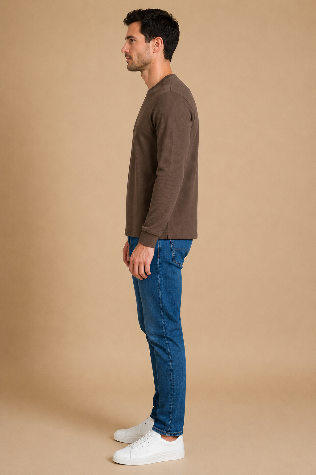 Men’s Espresso Brushed Seersucker Fleece Full Sleeve Winter Sweatshirt