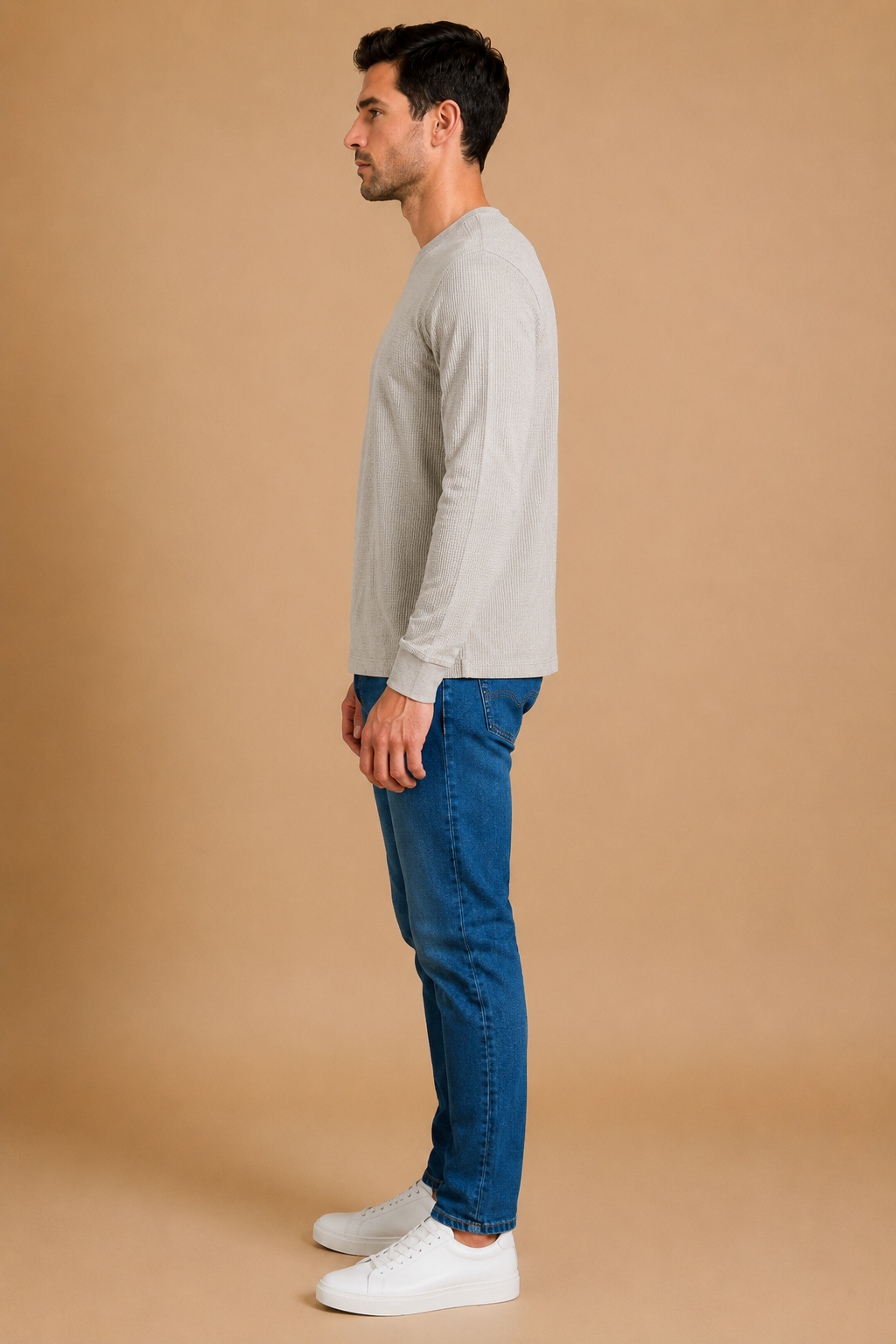 Men’s Linen Melange Brushed Seersucker Fleece Full Sleeve Winter Sweatshirt