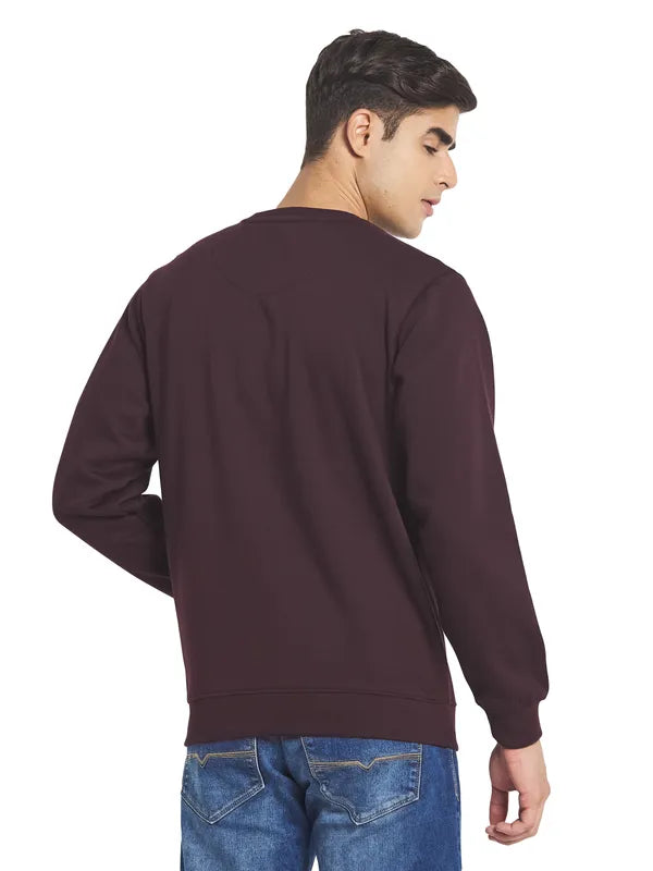 Octave Men Maroon Solid Fleece Sweatshirt