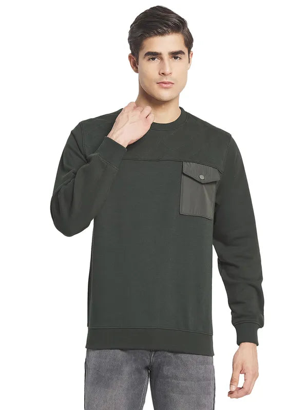 Octave Men Olive Green Fleece Sweatshirt