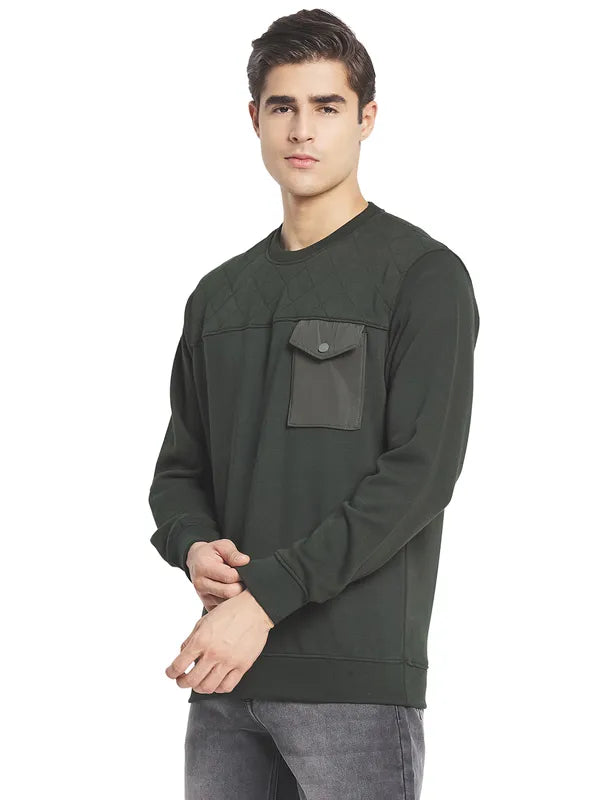 Octave Men Olive Green Fleece Sweatshirt