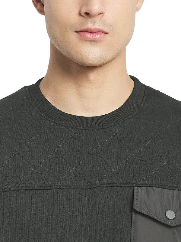 Octave Men Olive Green Fleece Sweatshirt