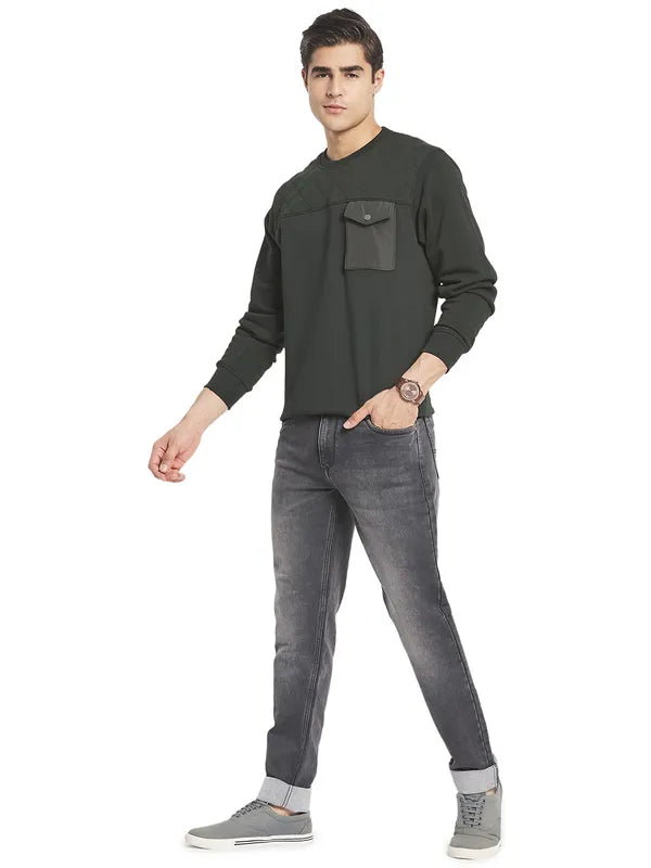 Octave Men Olive Green Fleece Sweatshirt