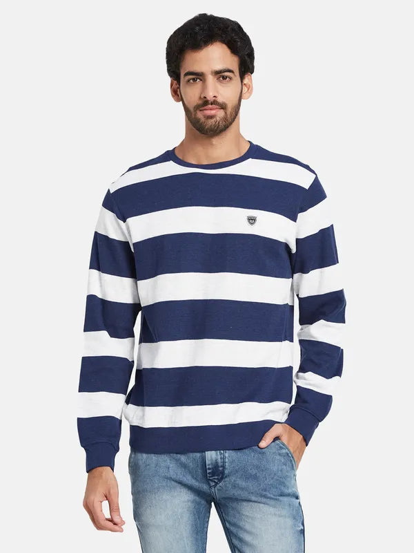 Octave Striped Round Neck Fleece Pullover