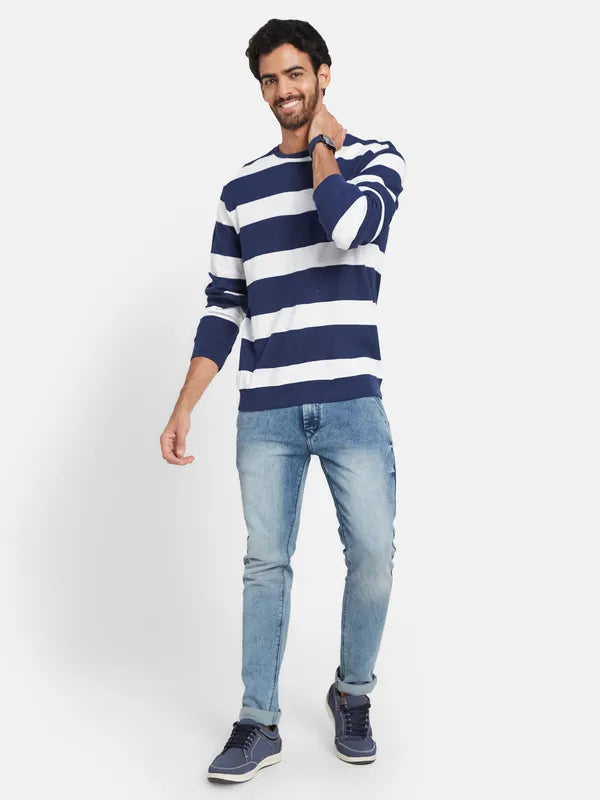 Octave Striped Round Neck Fleece Pullover