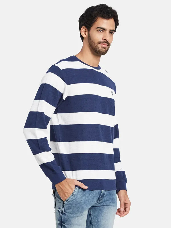 Octave Striped Round Neck Fleece Pullover