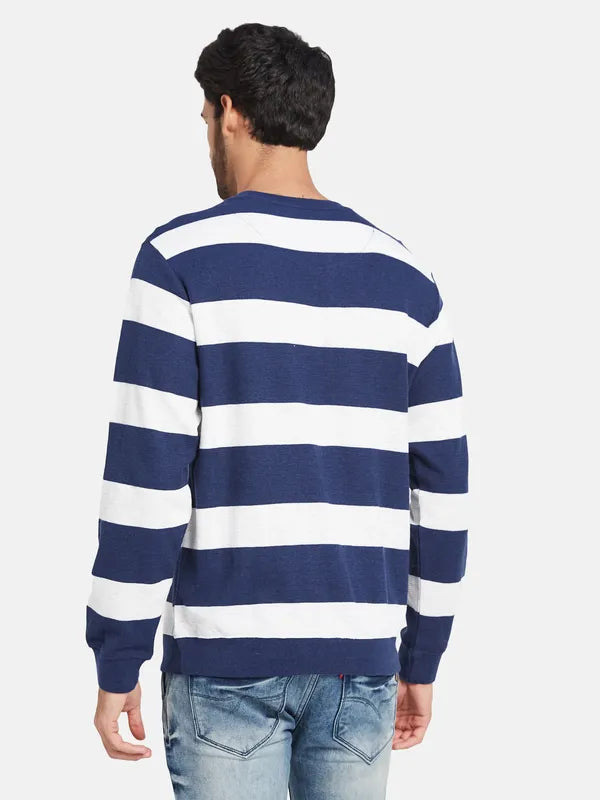 Octave Striped Round Neck Fleece Pullover