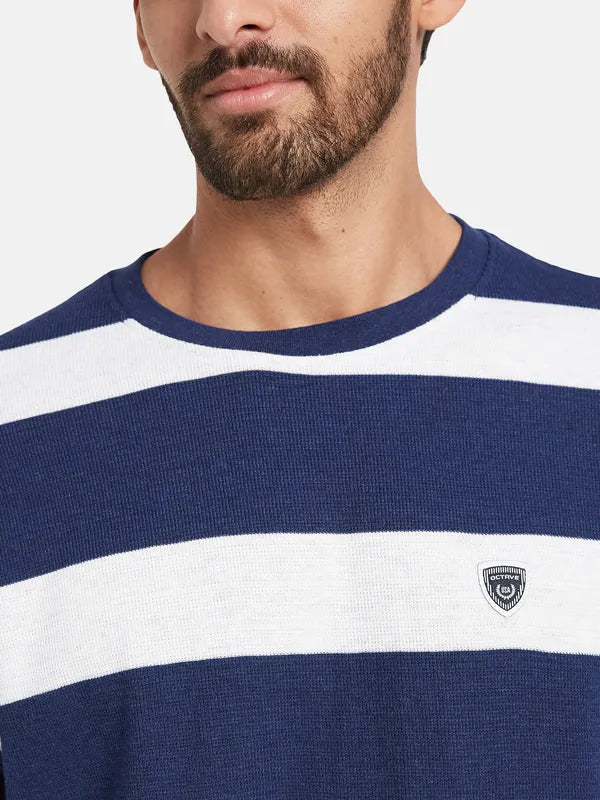 Octave Striped Round Neck Fleece Pullover