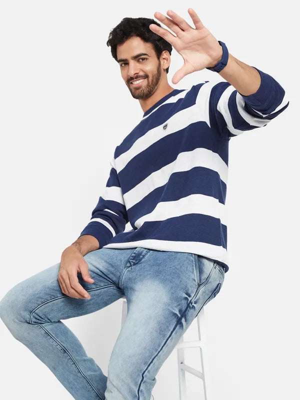 Octave Striped Round Neck Fleece Pullover