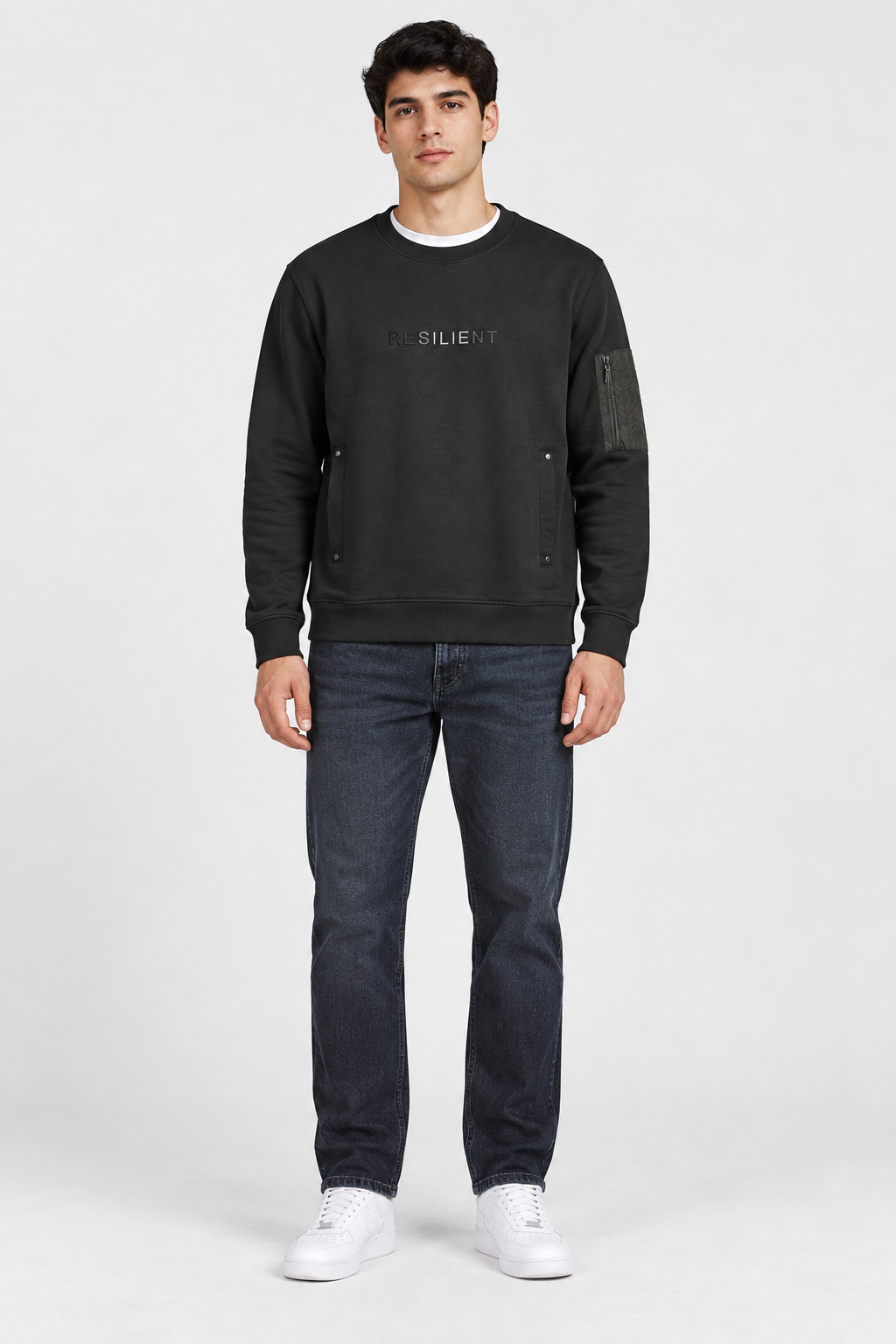 Men’s Regular Fit Cotton Brushed Fleece Utility Sweatshirt – Dark Olive