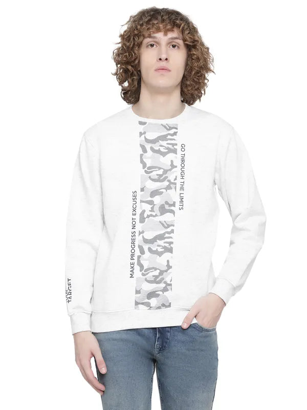 Octave Men White Printed Fleece Sweatshirt