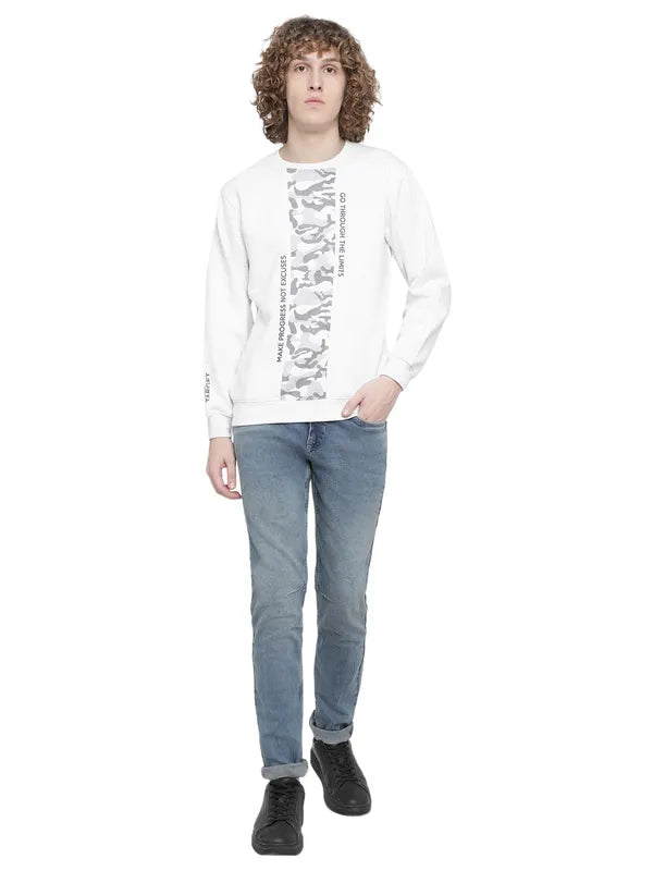 Octave Men White Printed Fleece Sweatshirt