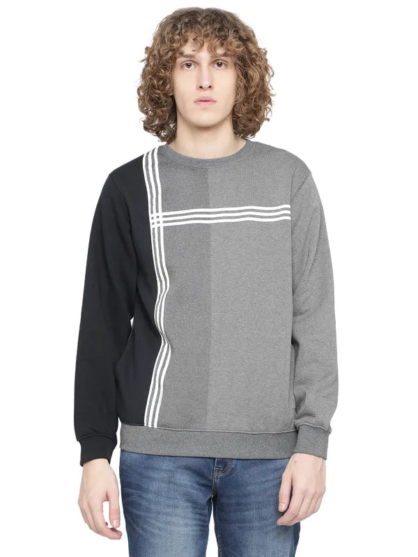 Octave Men Grey Colourblocked Fleece Sweatshirt