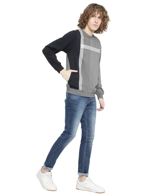 Octave Men Grey Colourblocked Fleece Sweatshirt