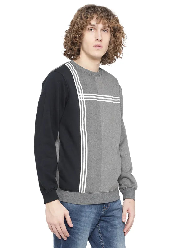Octave Men Grey Colourblocked Fleece Sweatshirt