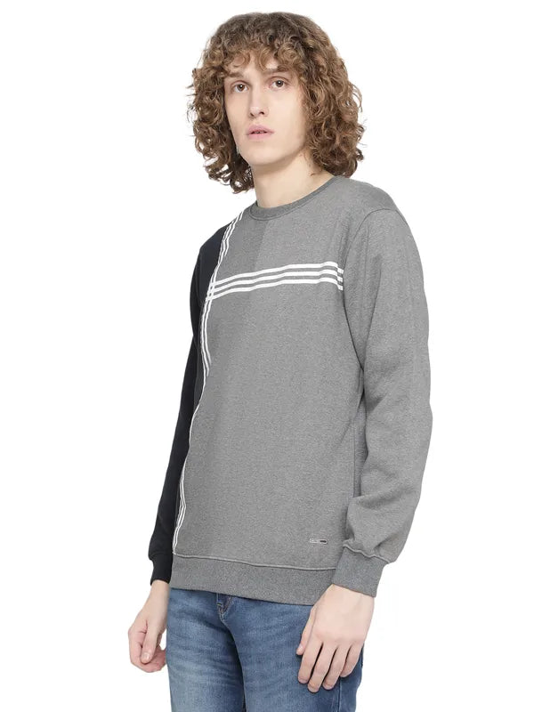 Octave Men Grey Colourblocked Fleece Sweatshirt