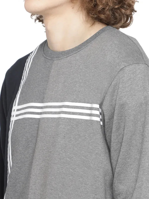 Octave Men Grey Colourblocked Fleece Sweatshirt