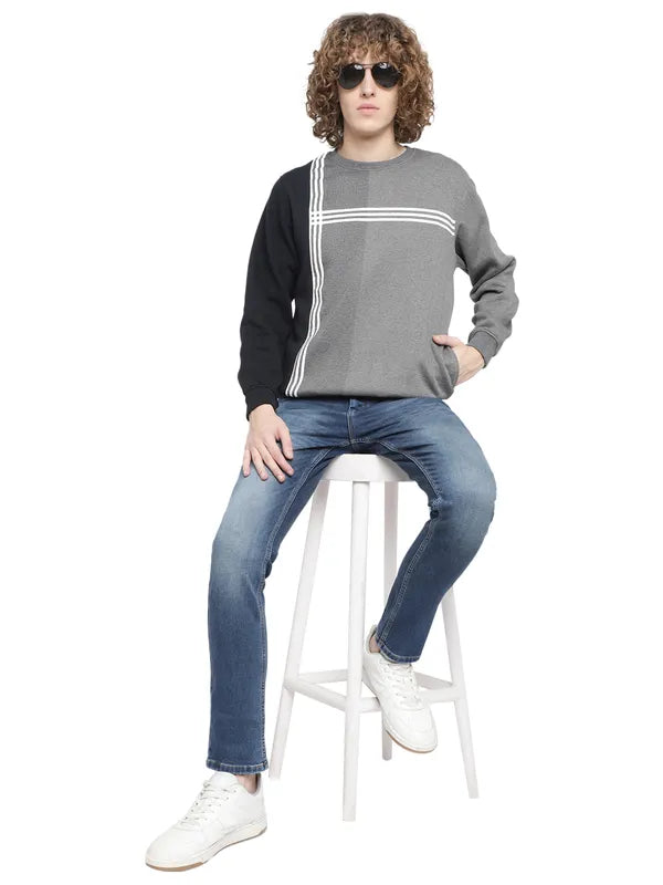 Octave Men Grey Colourblocked Fleece Sweatshirt