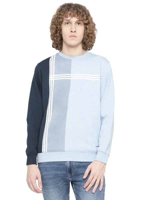 Octave Men Blue Fleece Colourblocked Sweatshirt
