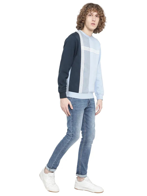 Octave Men Blue Fleece Colourblocked Sweatshirt