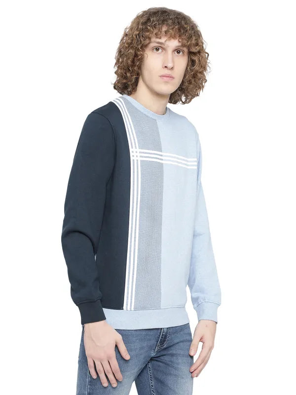 Octave Men Blue Fleece Colourblocked Sweatshirt