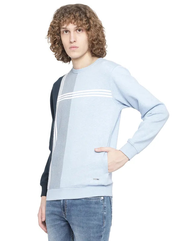Octave Men Blue Fleece Colourblocked Sweatshirt