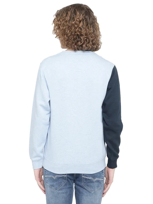 Octave Men Blue Fleece Colourblocked Sweatshirt