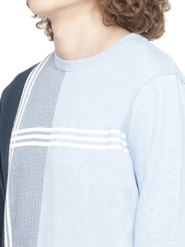 Octave Men Blue Fleece Colourblocked Sweatshirt