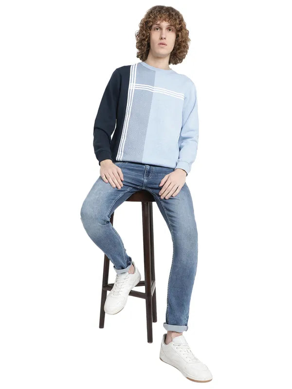 Octave Men Blue Fleece Colourblocked Sweatshirt