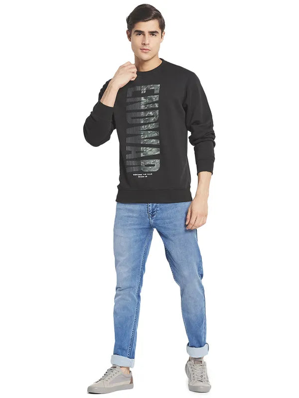 Octave Men Black Grey Printed Sweatshirt