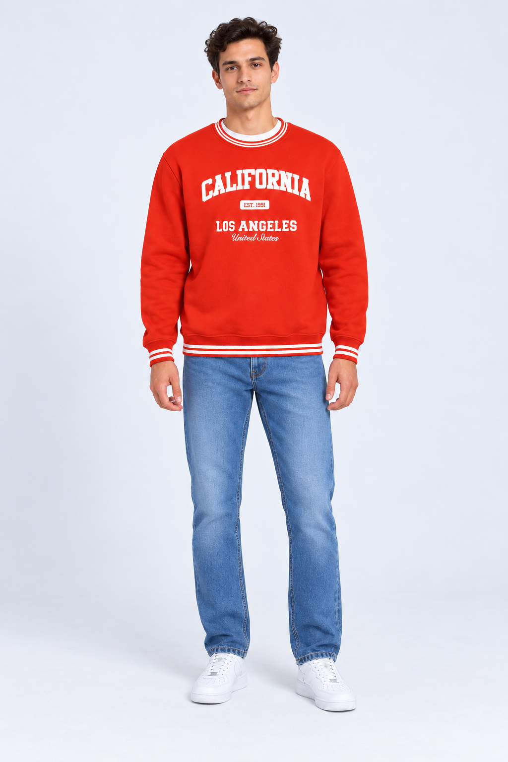 Men’s Regular Fit Cotton Brushed Fleece Graphic Sweatshirt – Orange