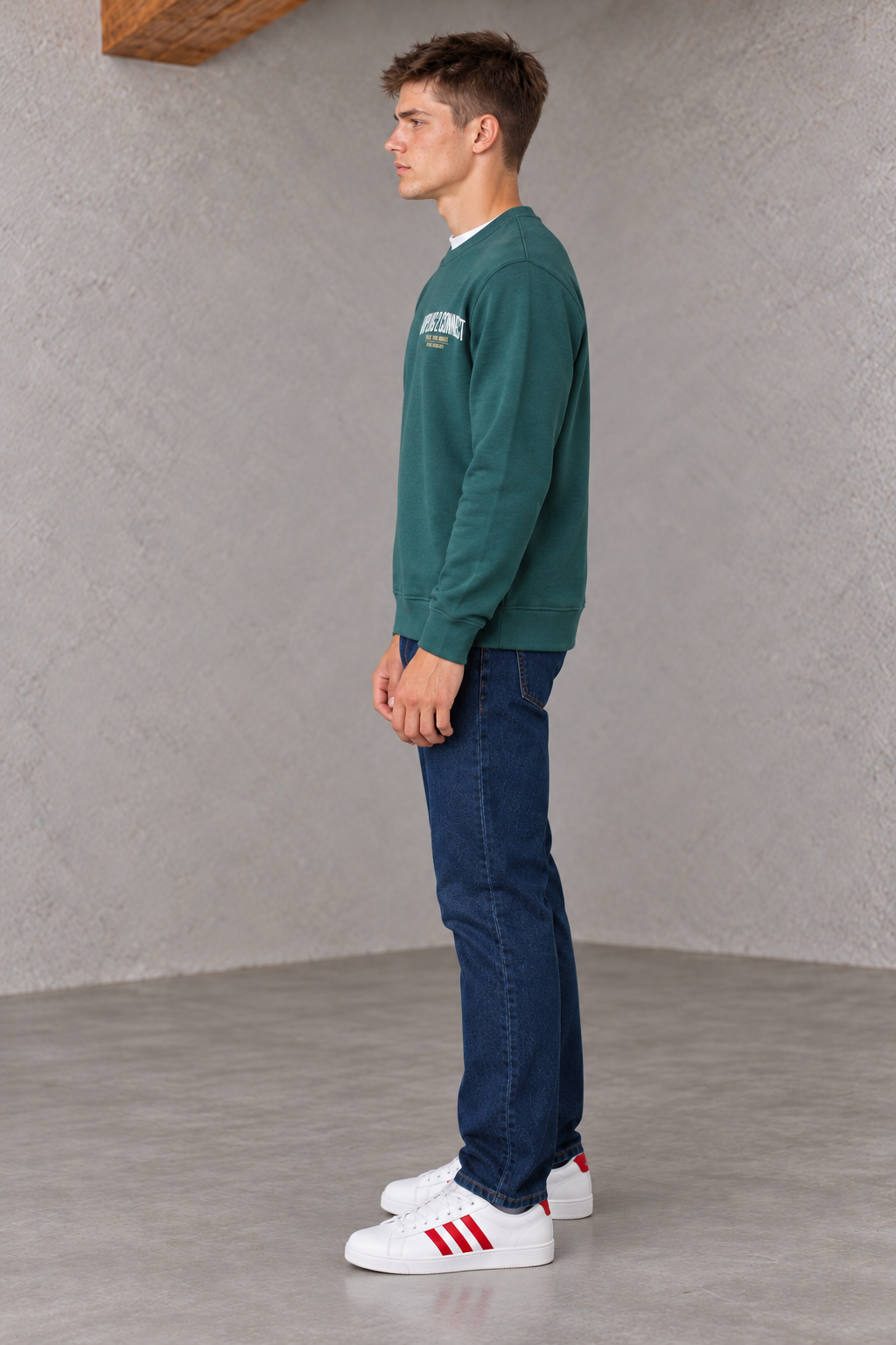 Men’s Pine Green Regular Fit Cotton Brushed Fleece Graphic Sweatshirt