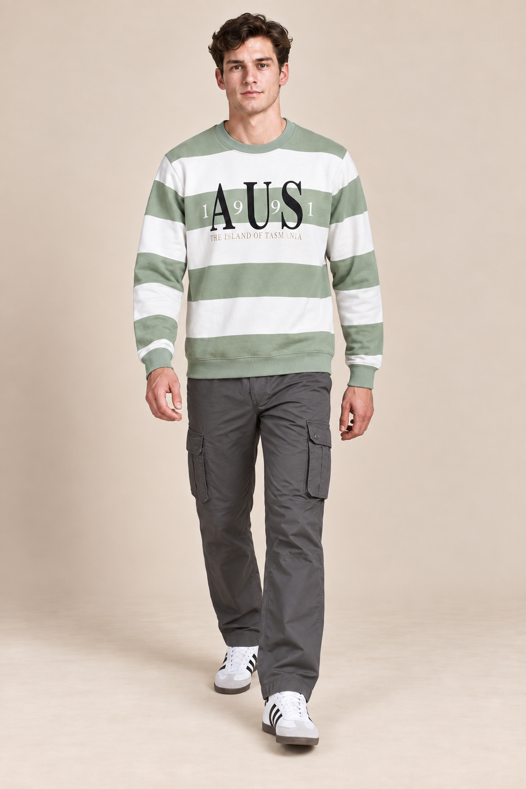 Men’s Mint Cotton Blend Graphic Sweatshirt – Regular Fit Crew Neck