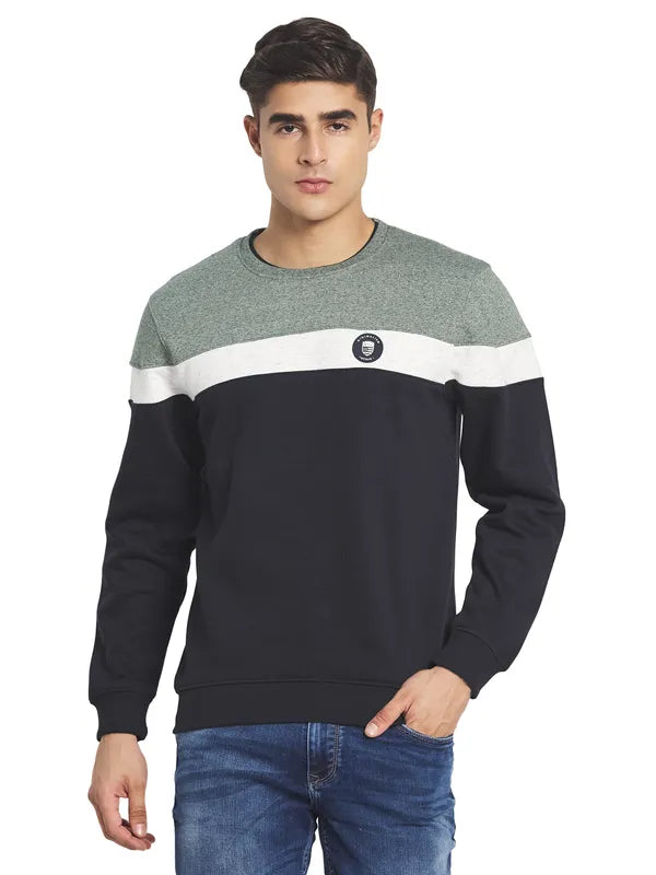 Octave Men Navy Blue Colourblocked Fleece Sweatshirt