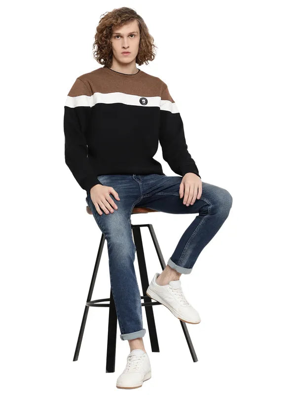 Octave Men Coral Colourblocked Fleece Sweatshirt