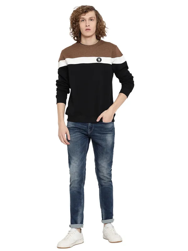 Octave Men Coral Colourblocked Fleece Sweatshirt