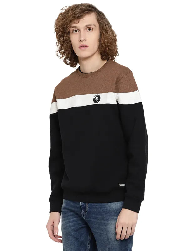 Octave Men Coral Colourblocked Fleece Sweatshirt