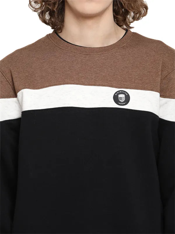 Octave Men Coral Colourblocked Fleece Sweatshirt