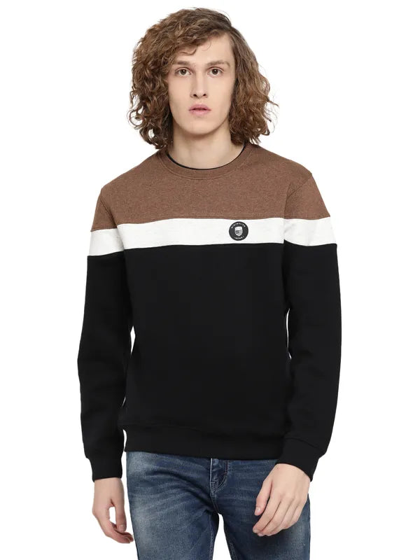 Octave Men Coral Colourblocked Fleece Sweatshirt