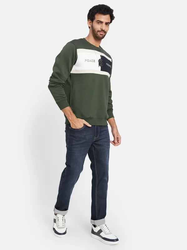 Octave Typography Printed Round Neck Fleece Pullover