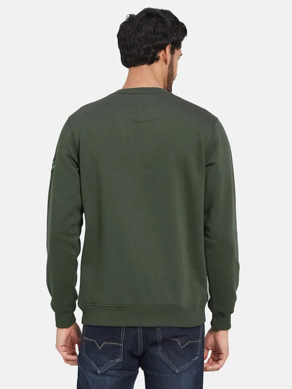 Octave Typography Printed Round Neck Fleece Pullover
