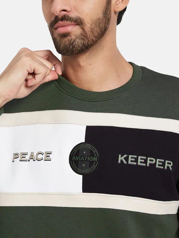 Octave Typography Printed Round Neck Fleece Pullover