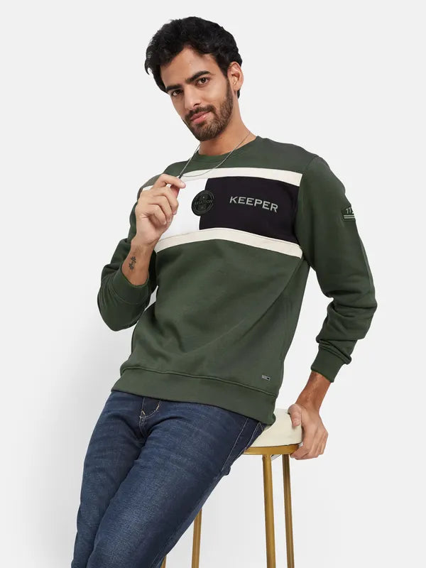 Octave Typography Printed Round Neck Fleece Pullover